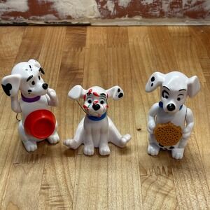 VTG Disney 101 Dalmatians Puppy Figures Set of 3 Ornaments Food Bowl PVC